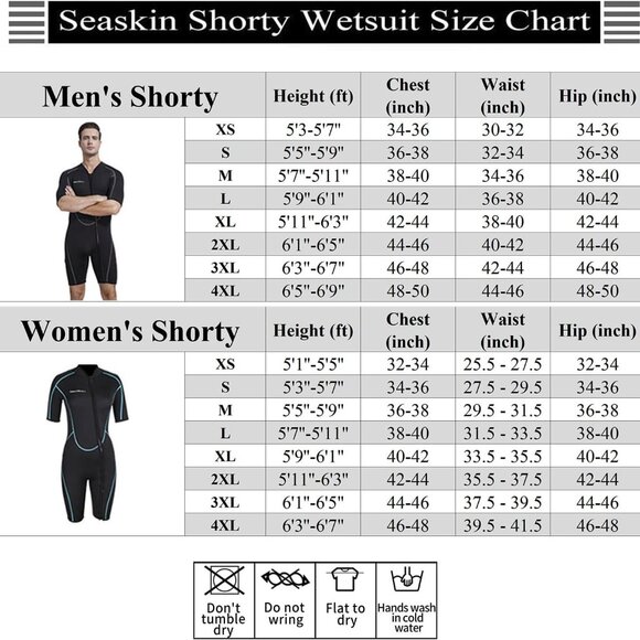 Seaskin Mens 3mm Shorty Wetsuit Womens Full Body Diving Suit Front Zip Wetsuit - Picture 5 of 16
